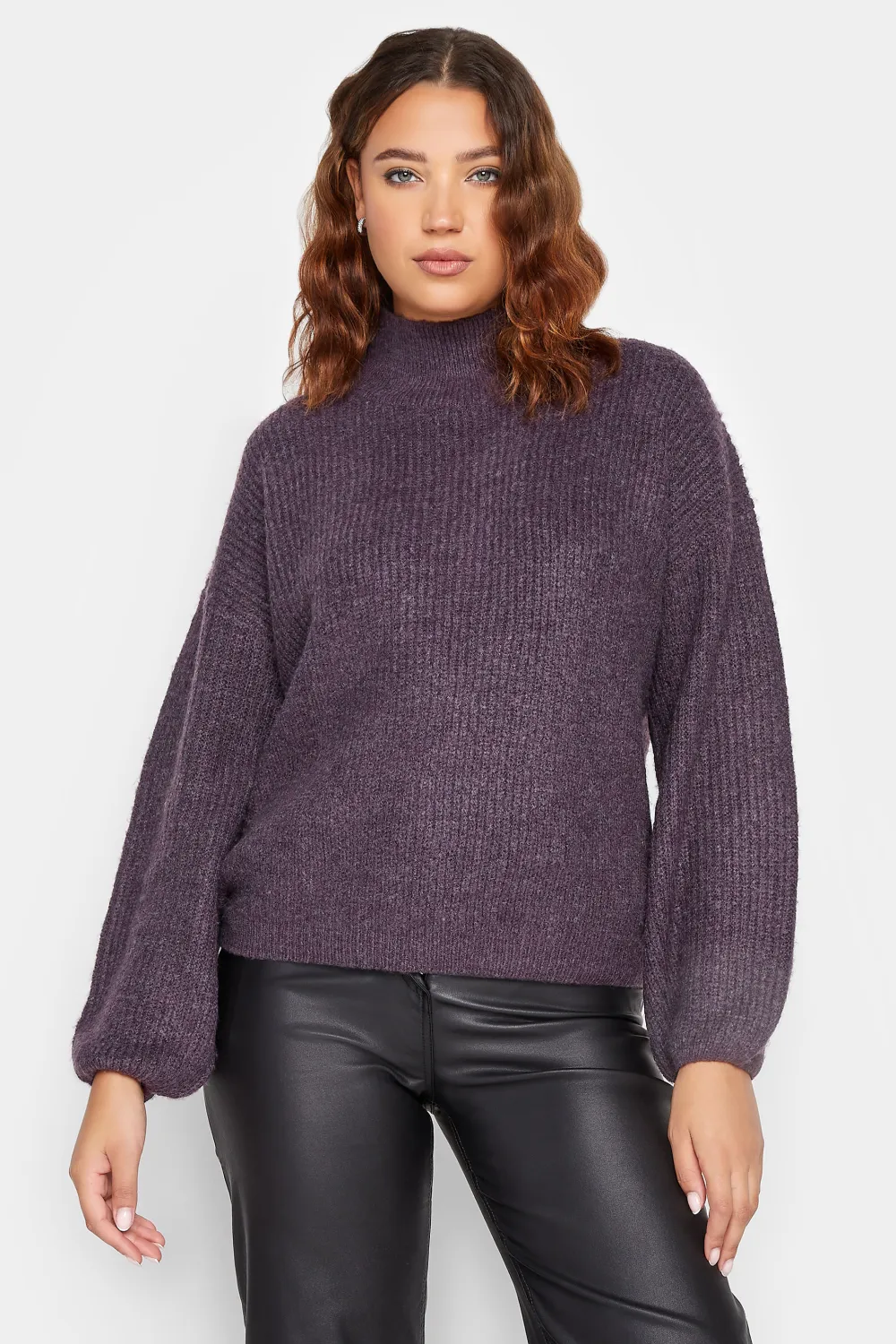 LTS Tall Grey Funnel Neck Knitted Jumper