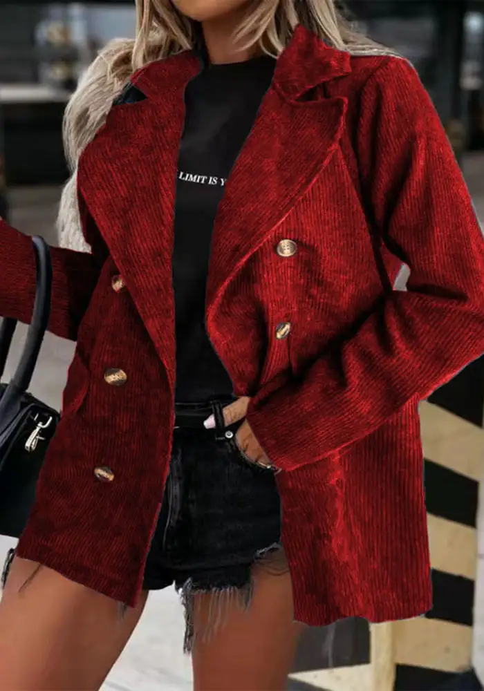 Solid Patchwork Turndown Collar Outerwear