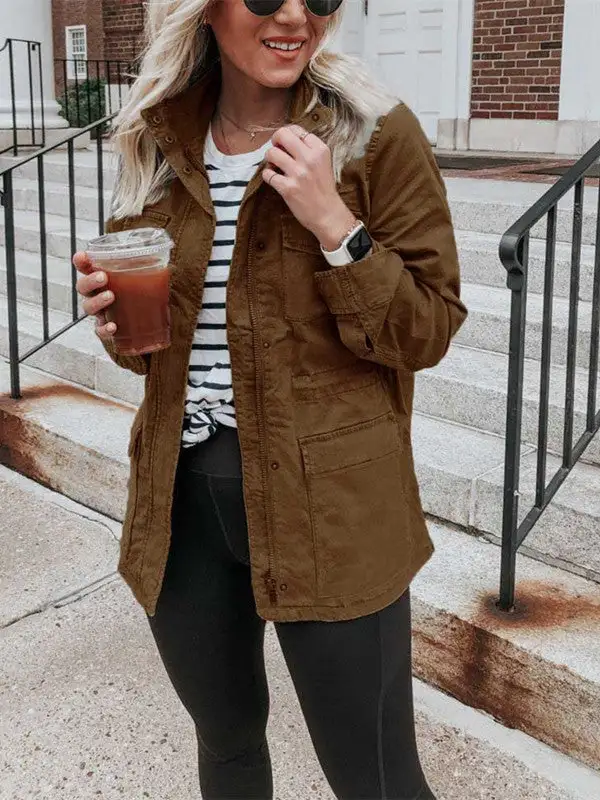 Solid Color Loose Bomber Jacket