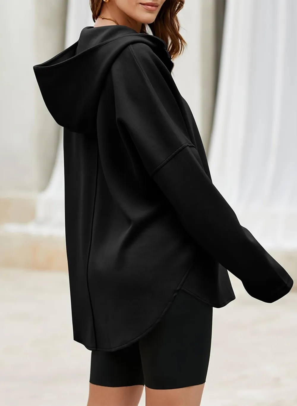 Women's Oversized Hoodies Casual Long Sleeve Half Zipper Pocket Sweatshirt Pullover Tops