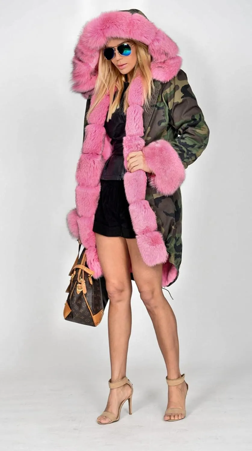 Womens Hooded Camouflage Warm Winter Coats Faux Fur Jacket Parka Overcoat