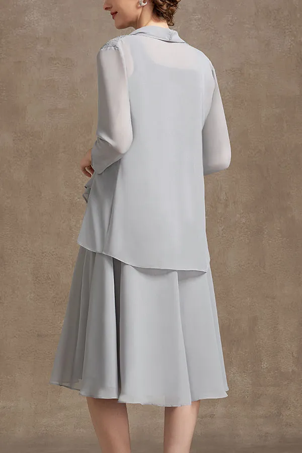 A-Line Square Neckline Knee-Length Chiffon Lace Mother of the Bride Dress