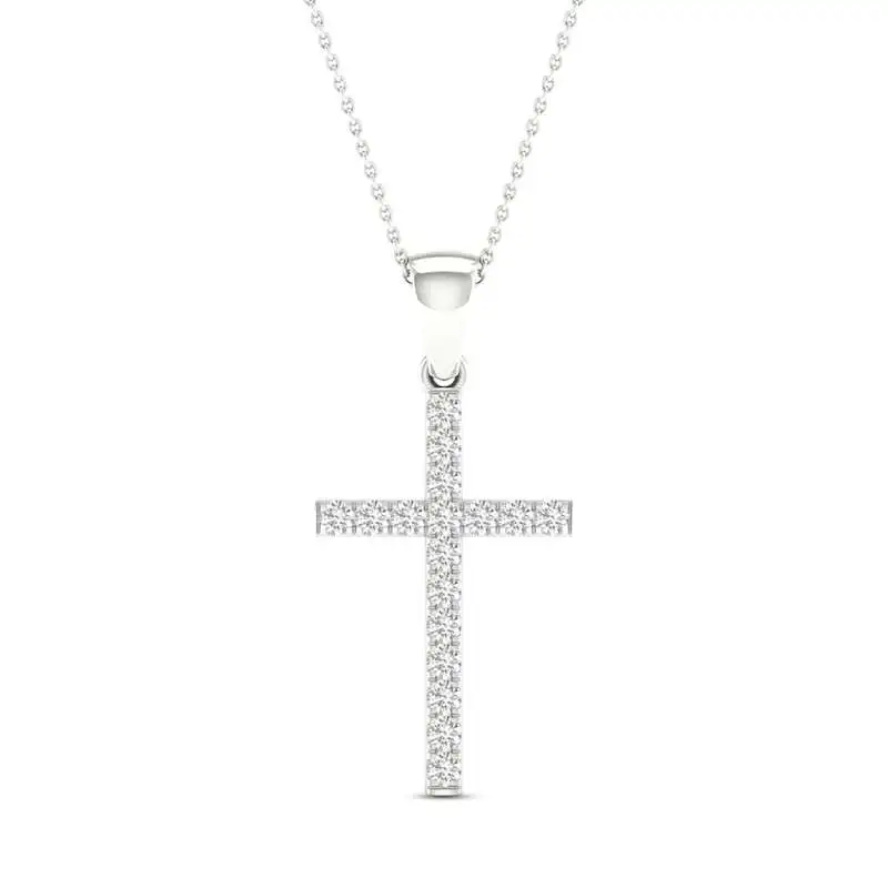 Diamond Cross Necklace 1/5 ct tw Round-Cut Sterling Silver 18