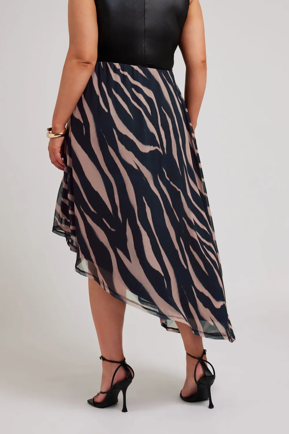 YOURS LONDON Curve Black Zebra Print Asymmetric Mesh Skirt