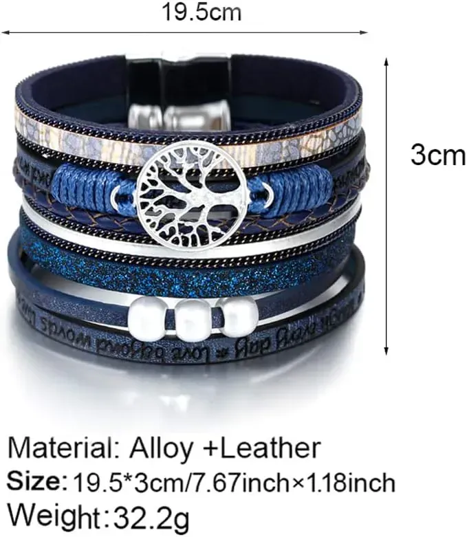 Fesciory Leather Wrap Bracelets for Women, Boho Leopard Multi-Layer Crystal Beads Cuff Bracelet Jewelry