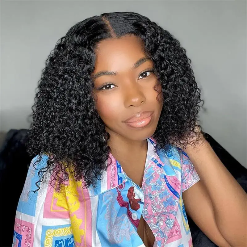 Air Bob Curly 7×5/6x6 Bob Pre Cut Lace Pre-pleached Human Hair Glueless Wear Go Wig