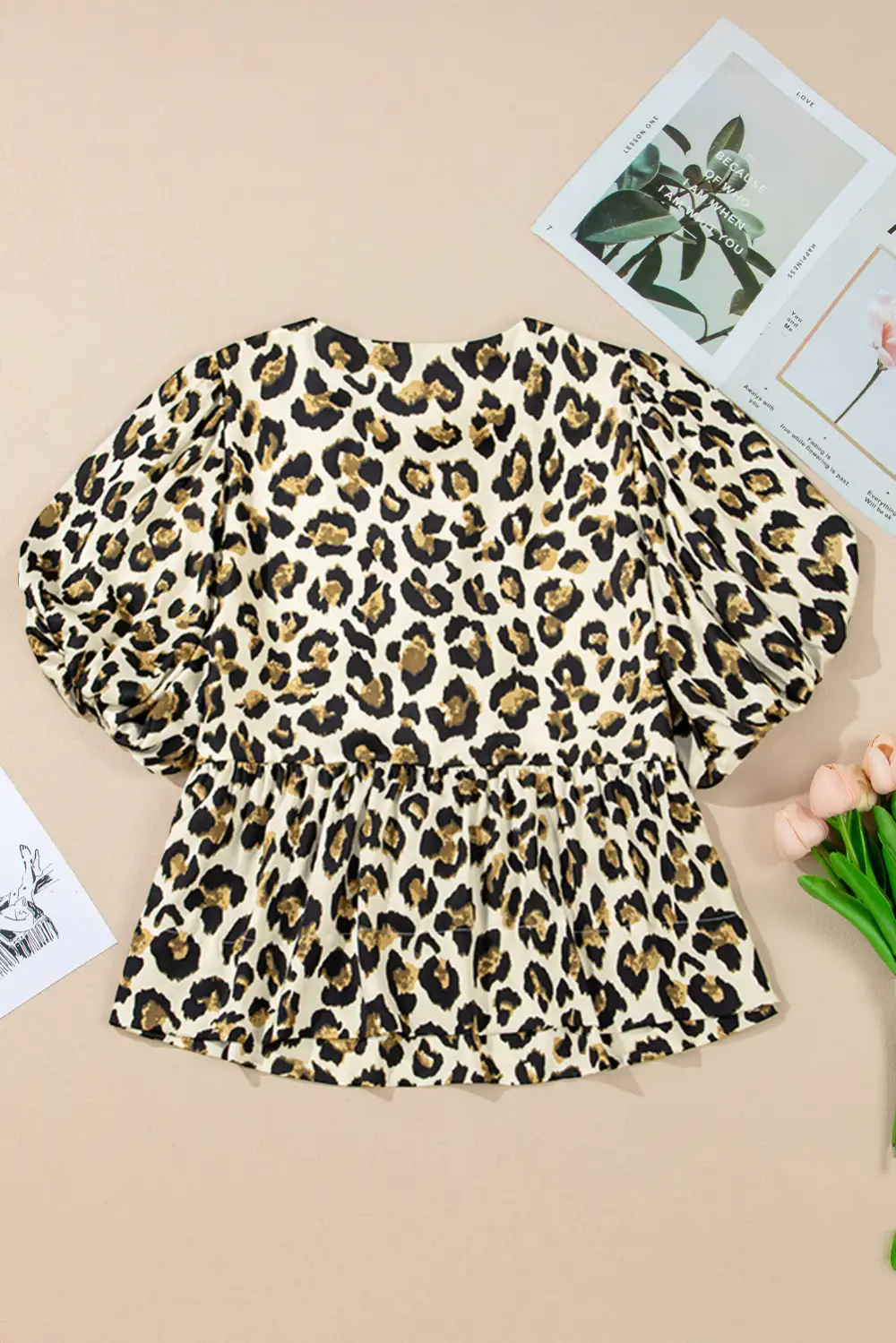 Leopard Print Bow Detail Peplum Blouse