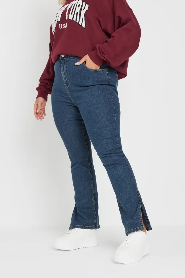 YOURS Curve Black Side Split Stretch Straight Leg Jeans