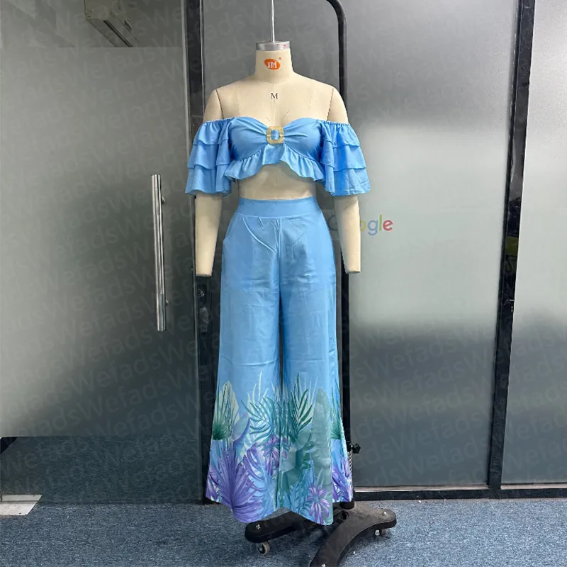 Essential Printed Plant Crop Top & Pants Set