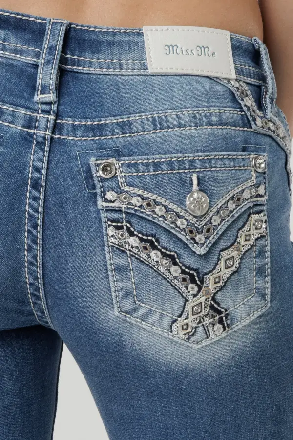 Glimmering Cross-Stitch Straight Jeans