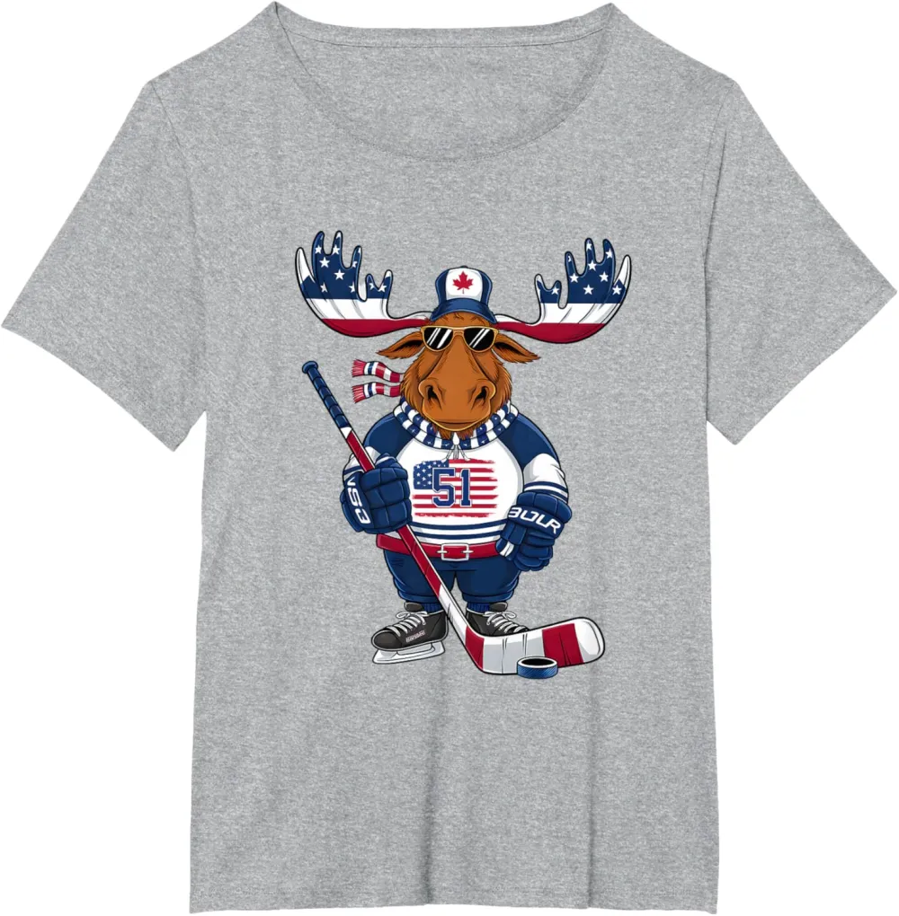 Funny Moose Canada 51 State of USA American Flag T-Shirt