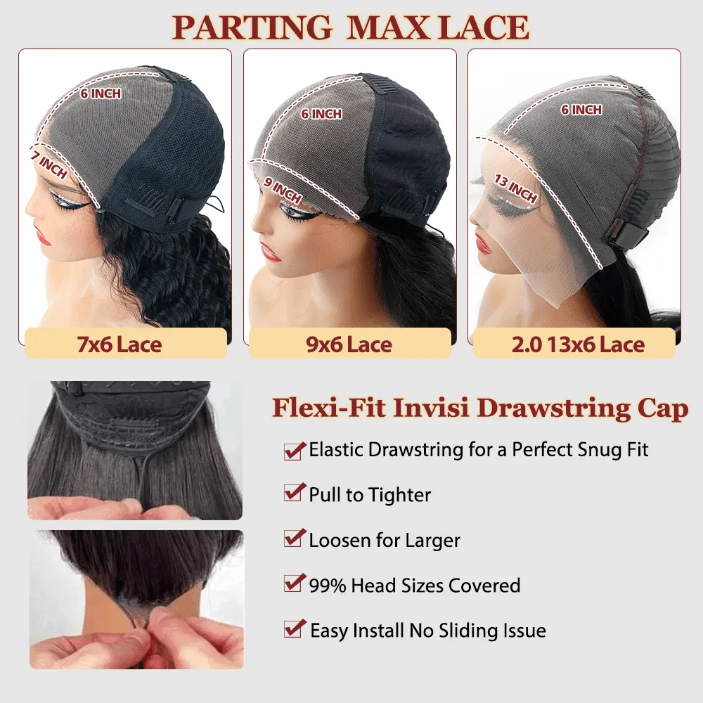 Glueless Flexi-Fit Invisi Drawstring Cap Afro Kinky Curly Wave Bob Wig Human Hair Wigs