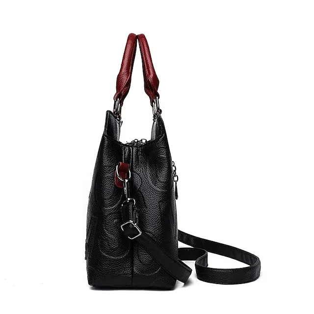 Women's Handbag Shoulder Bag PU Leather Outdoor Daily Large Capacity Waterproof Durable Letter Black / Red Black & Yellow