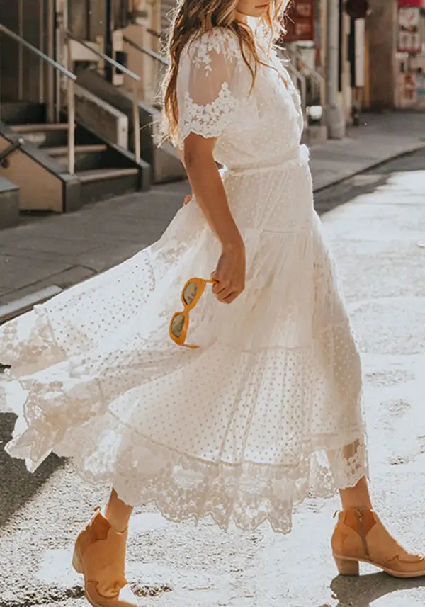 Romance On Repeatv Neck Lace Dress