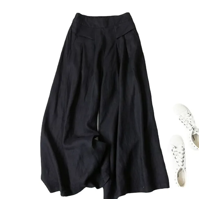 Women's Culottes Wide Leg Wide Leg Pants Trousers 100% Cotton Plain Pocket Baggy Full Length High Waist Casual Lounge Casual Daily Black White M L Autumn / Fall Spring & Summer