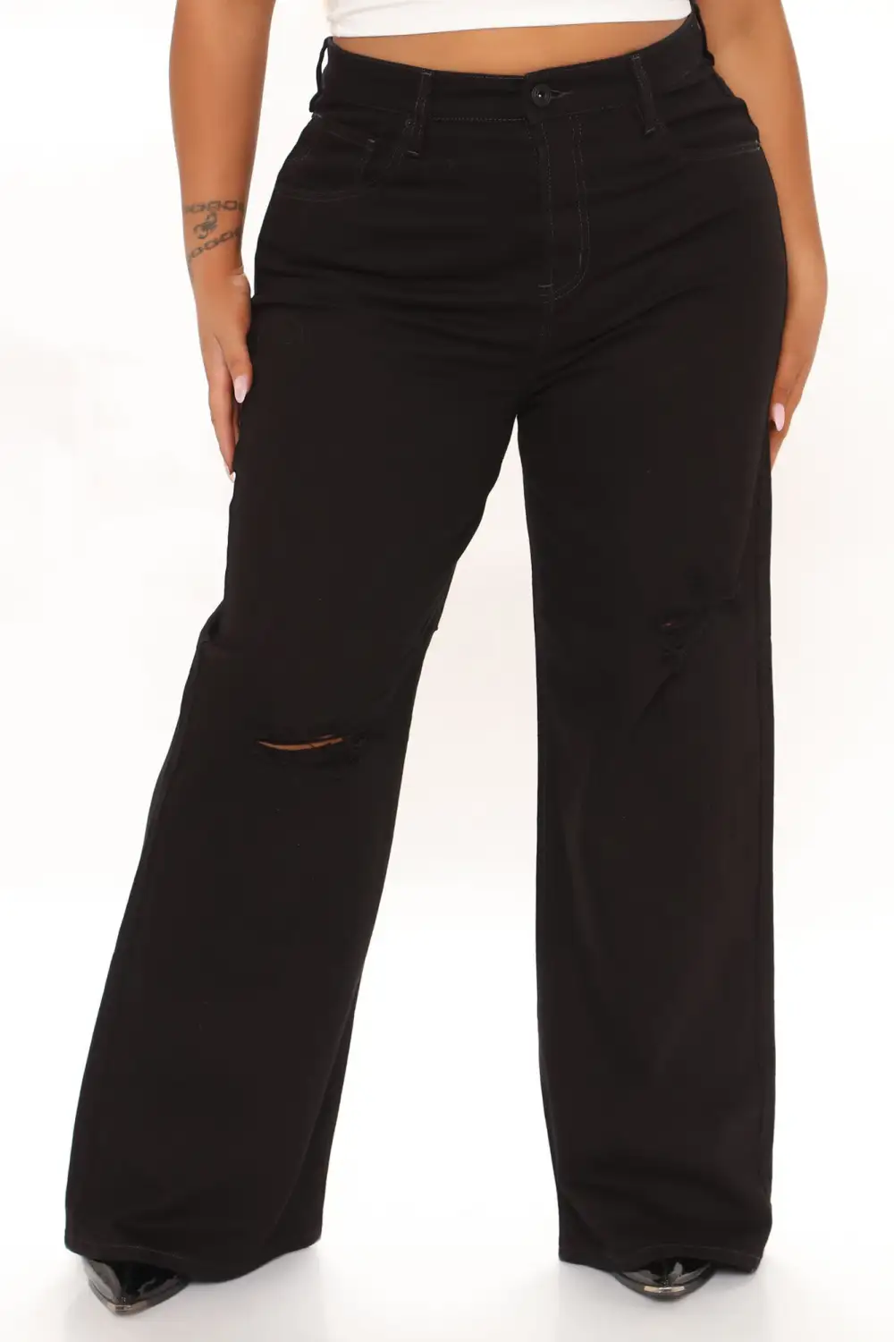 Oh So 90's Ripped Wide Leg Jeans - Black