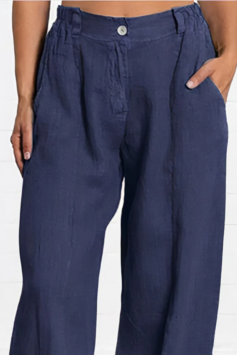 Solid Slant Pocket Elastic Waist Crop Pants
