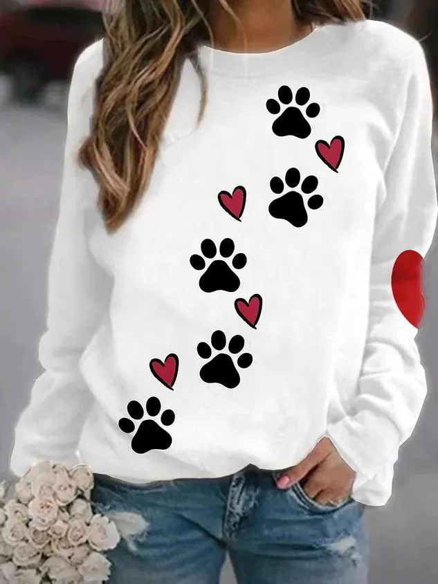 Crew Neck Dog Casual Sweatshirt