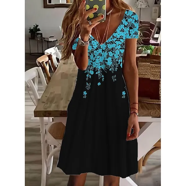 Women's Casual Dress Summer Dress Print Dress Floral Print V Neck Mini Dress Active Fashion Outdoor Daily Short Sleeve Regular Fit Black And White Olive Green Colourful Summer Spring S M L XL XXL