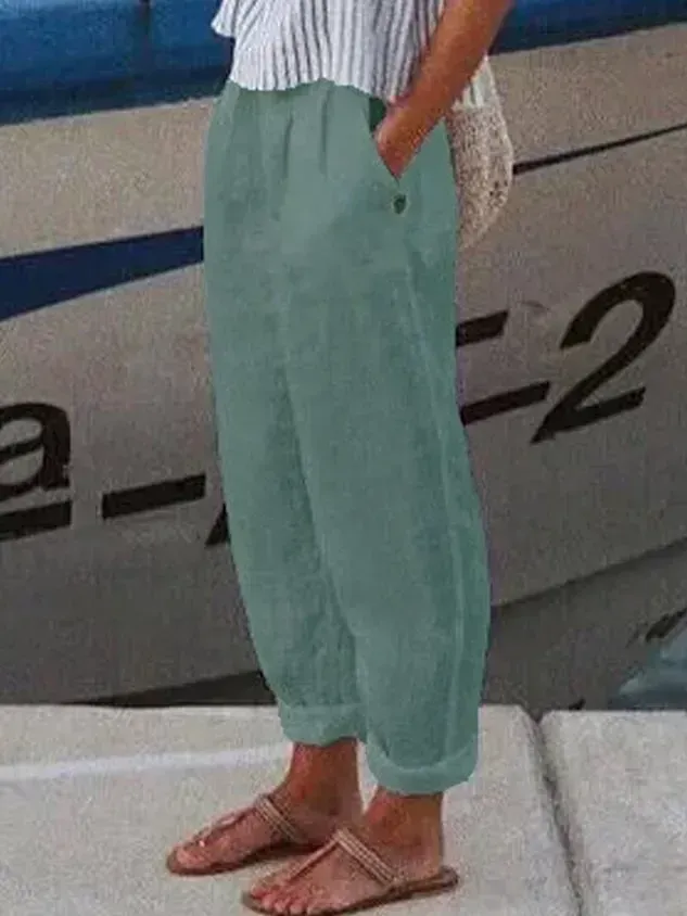 Vacation Casual Loosen Cotton Linen Solid Pants(⚡Clearance Sale)
