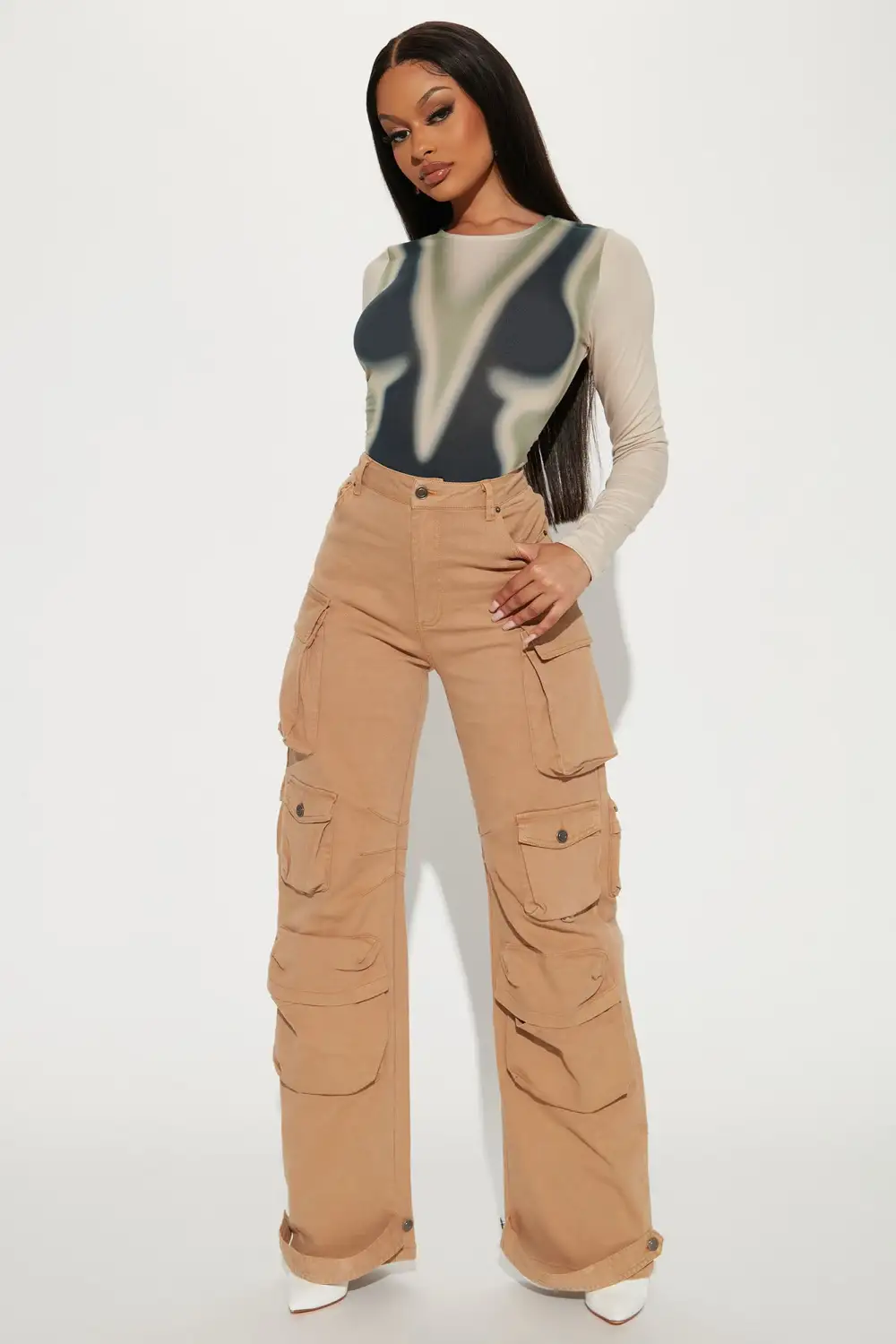 Out Of Body Experience Long Sleeve Bodysuit - Taupe