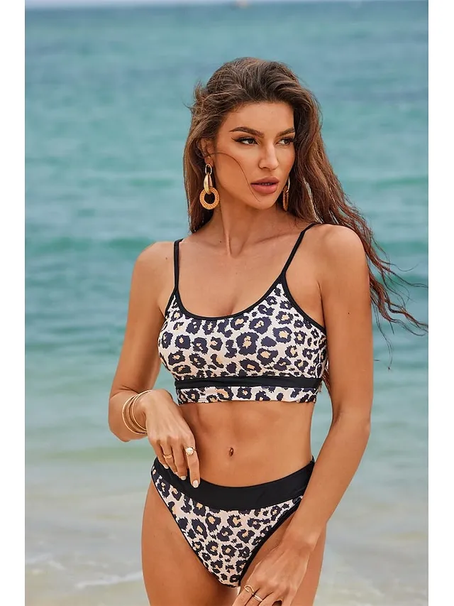 Women's Swimwear Bikini Normal Swimsuit 2 Piece Leopard Beach Wear Holiday Bathing Suits