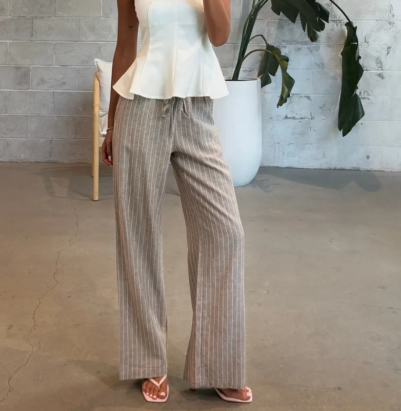 Linen Stripe Wide Leg Pants