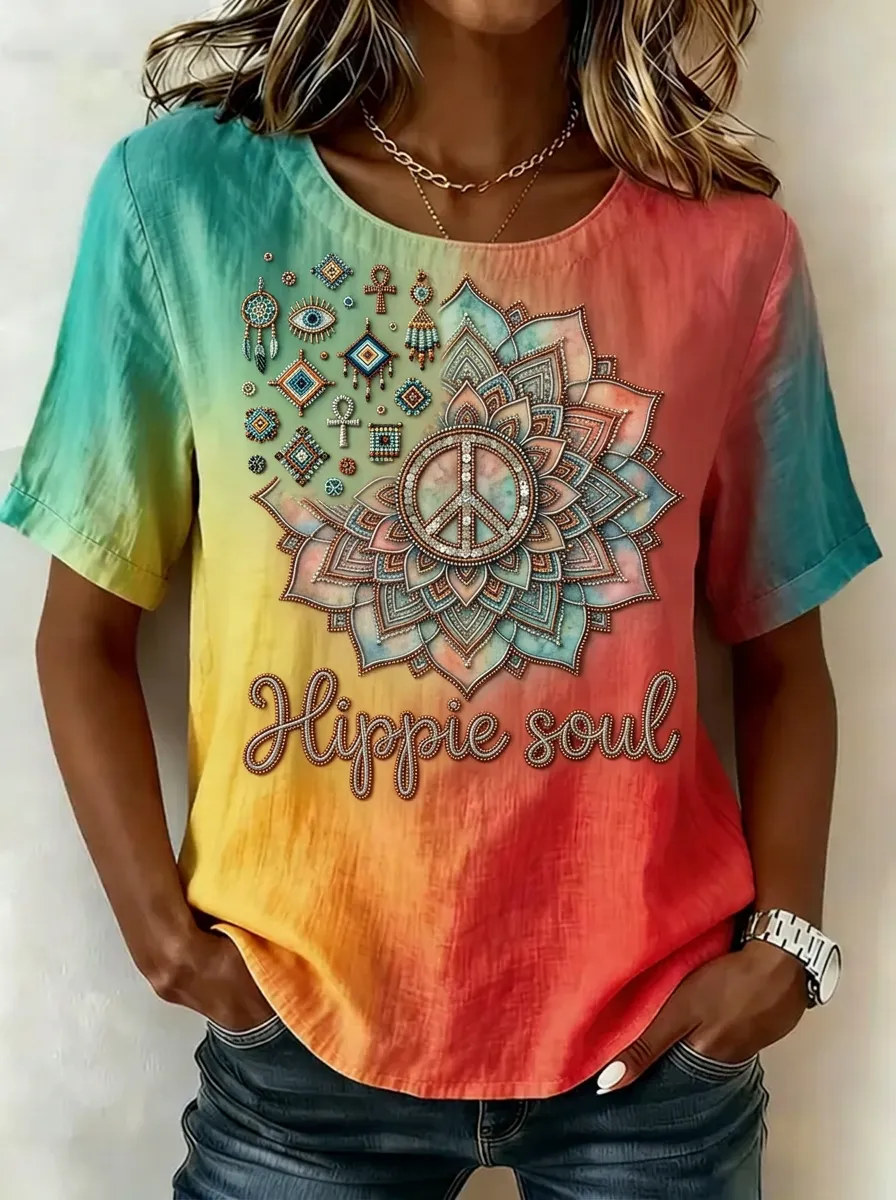Women's Nashville Hippie Soul Mandala Peace Printed T-shirt