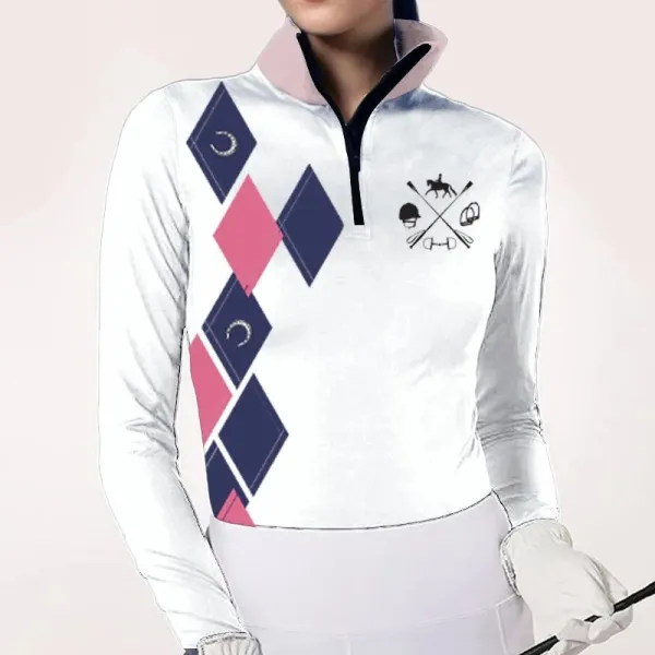 Women's Riding Style Cube Horse Print Long Sleeve Casual Shirt