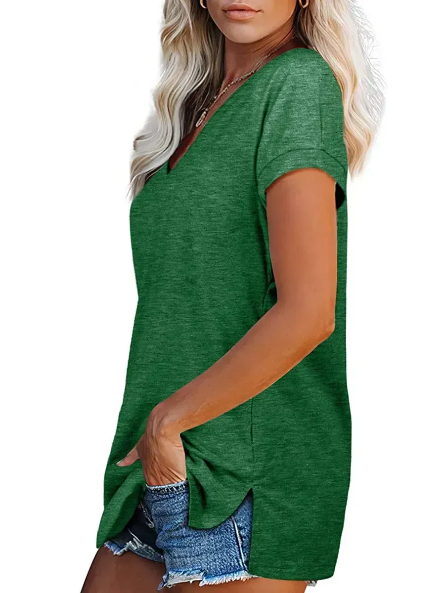 V-neck Casual Loose Solid Color Short-sleeved T-shirt