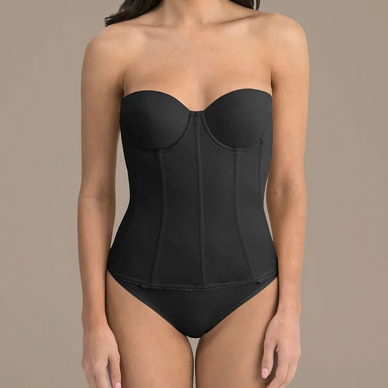 low back strapless torsolette