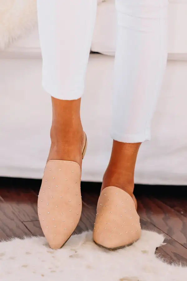Tell Me About It Nude Studded Flat Mules