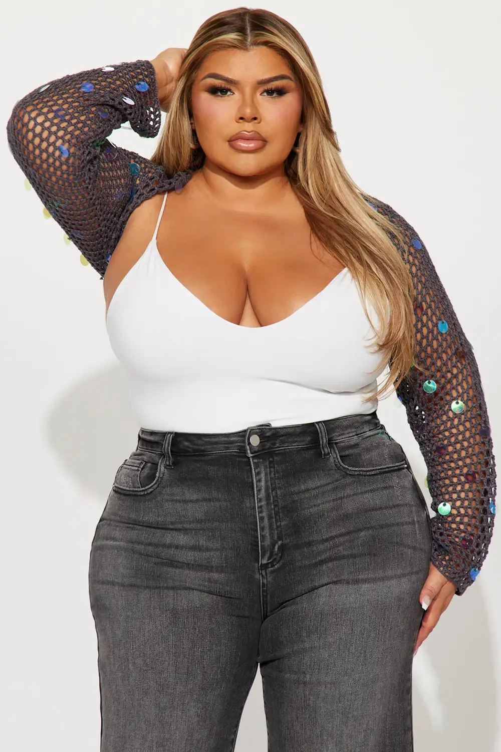 Bella Sequin Bolero Sweater - Charcoal