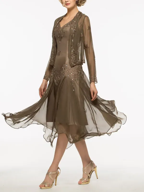 Embroidery Asymmetry Mother of the Bride Dress with Jacket