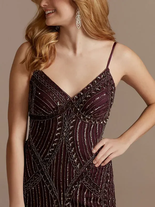 embroidered spaghetti strap bridesmaid dress