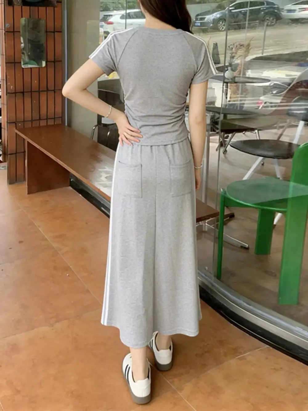Striped Round Neck Tee Skirt Set