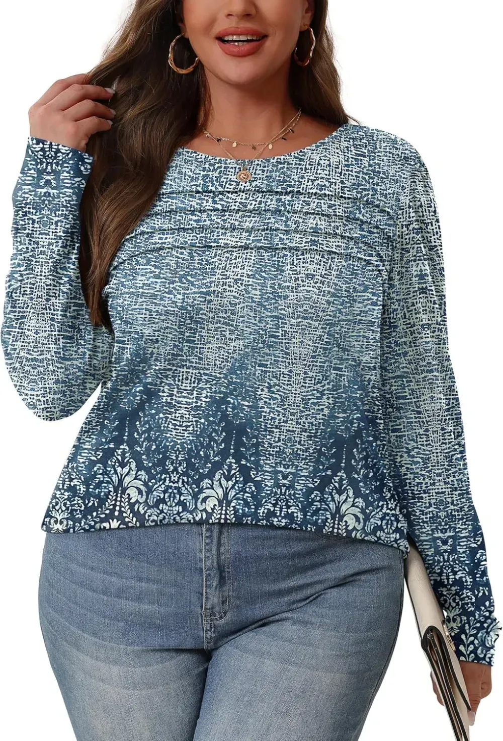 OFEEFAN Long Sleeve Shirts for Women Fall Fashion 2024 Dressy Casual Blouses Trendy Pleated Tunic Tops for Leggings