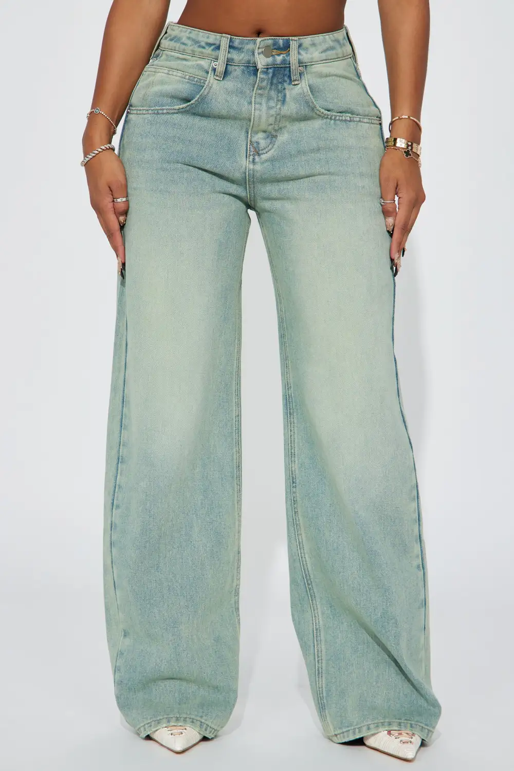 Naples Tinted Drop Waist Baggy Jeans - Light Wash