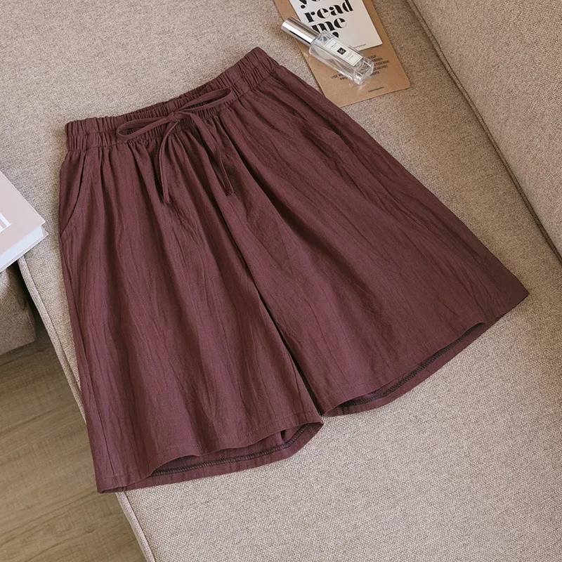 Women's high waist wide leg plus size five-point pants