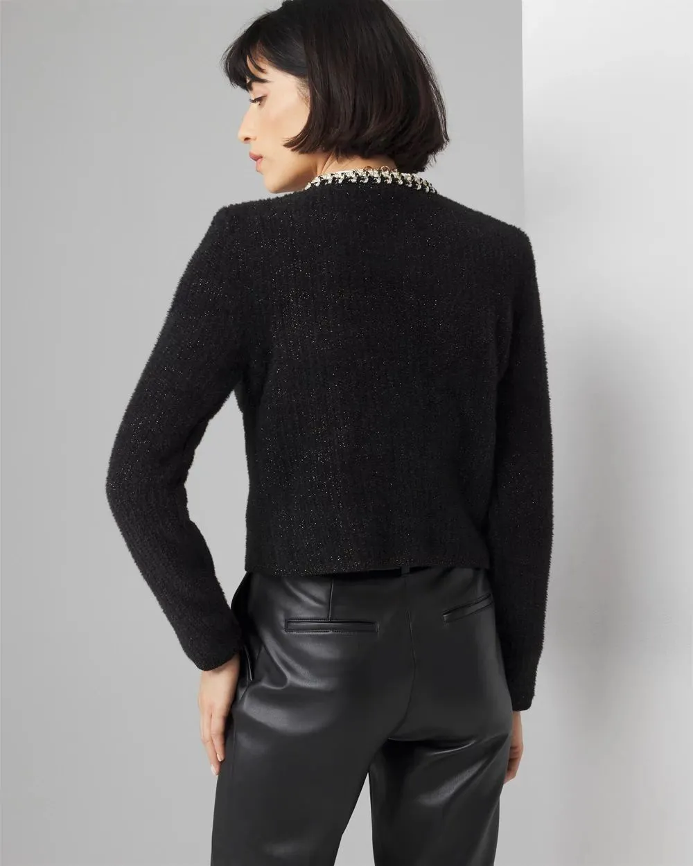 Petite Black and White Tweed Sweater Jacket