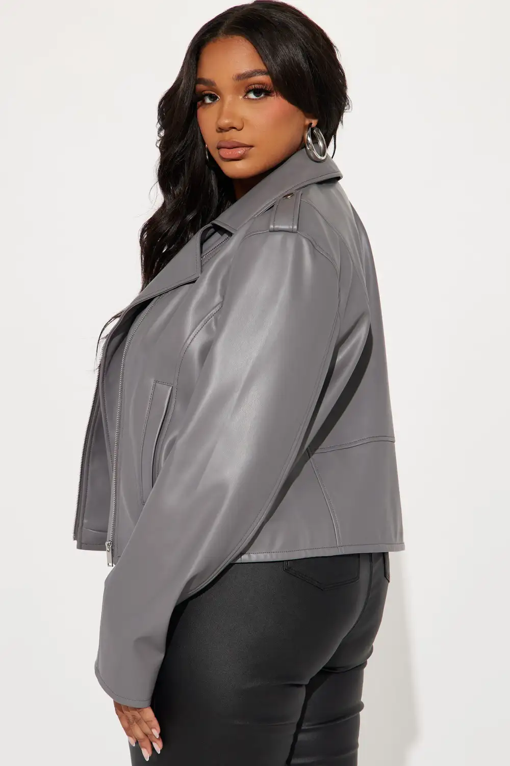 End Of The Road Faux Leather Jacket - Grey