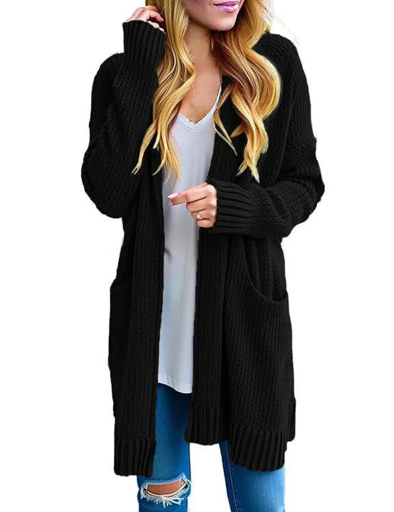 Women's Long Sleeve Knit Sweater Open Hooded Cardigan Jacket