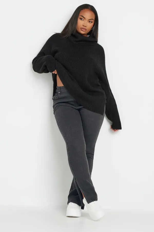 YOURS Curve Blue Side Split Stretch Straight Leg Jeans