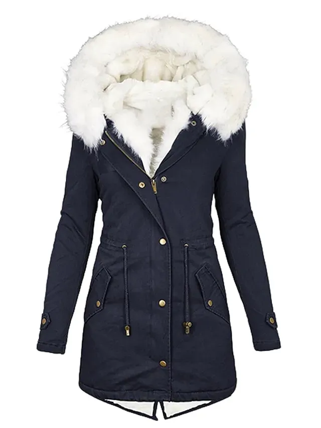 Women's Winter Jacket Winter Coat Parka Warm Breathable Outdoor Daily Wear Vacation Going out Pocket Fleece Lined Zipper Turndown Active Casual Daily Comfortable Street Style Solid Color Regular Fit