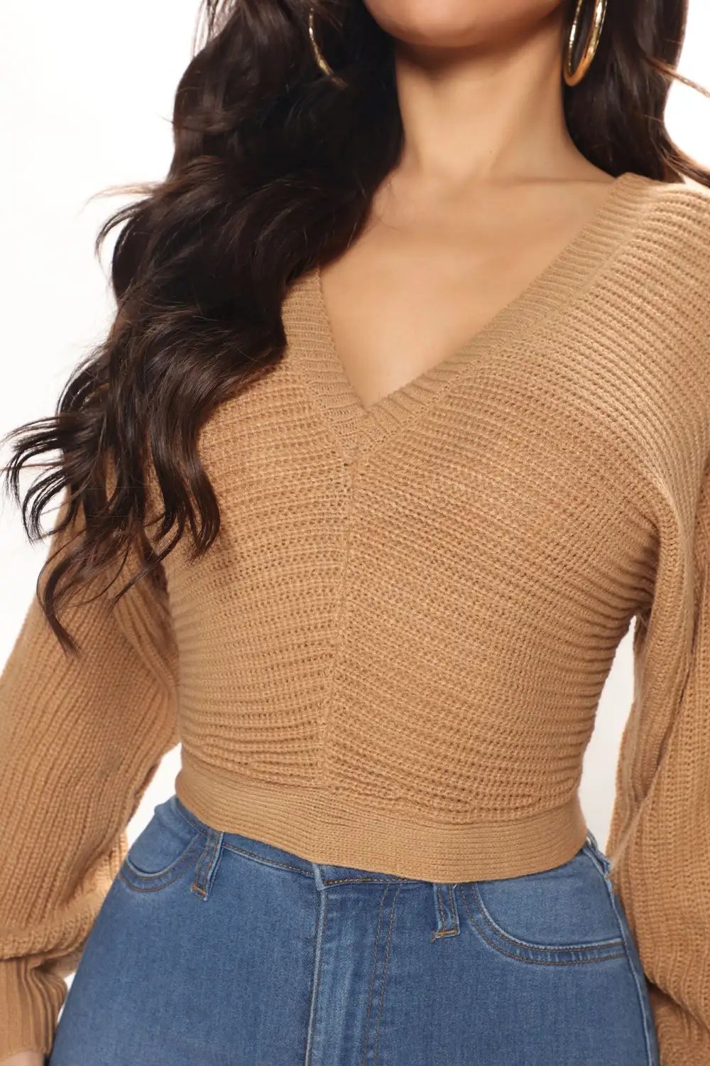 Double Fun Tie Back Sweater Top - Camel