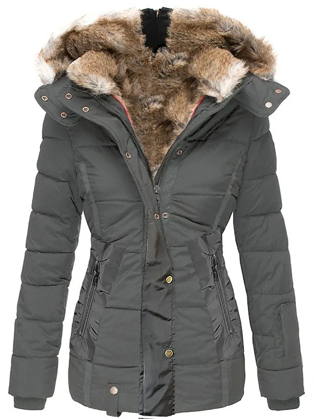 Women's Thicken Parka Fleece Puffer Jacket Coat with Drawstring