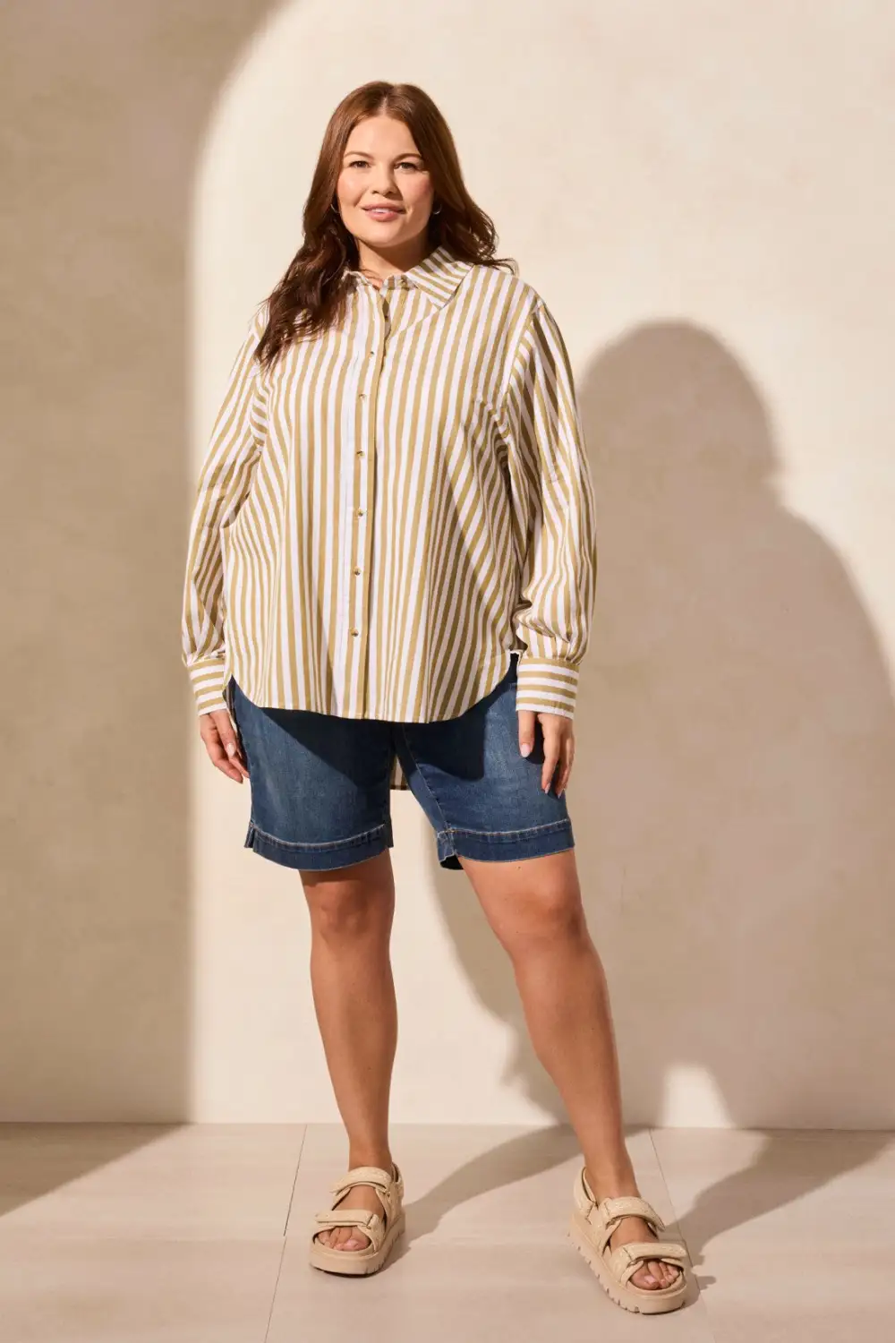 Stripe Button-Front Shirt-Greenmoss