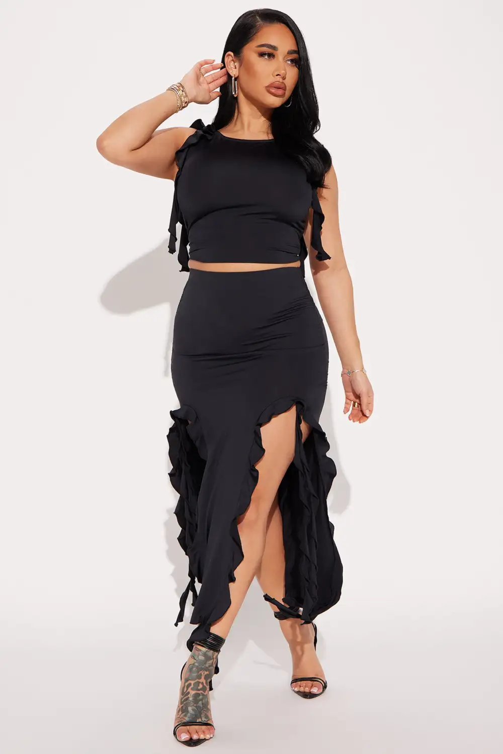 Sydney Ruffle Skirt Set - Black