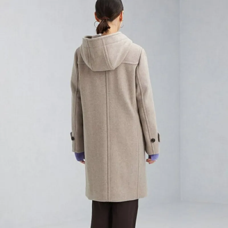 Women's thickened hooded woolen pocket coat