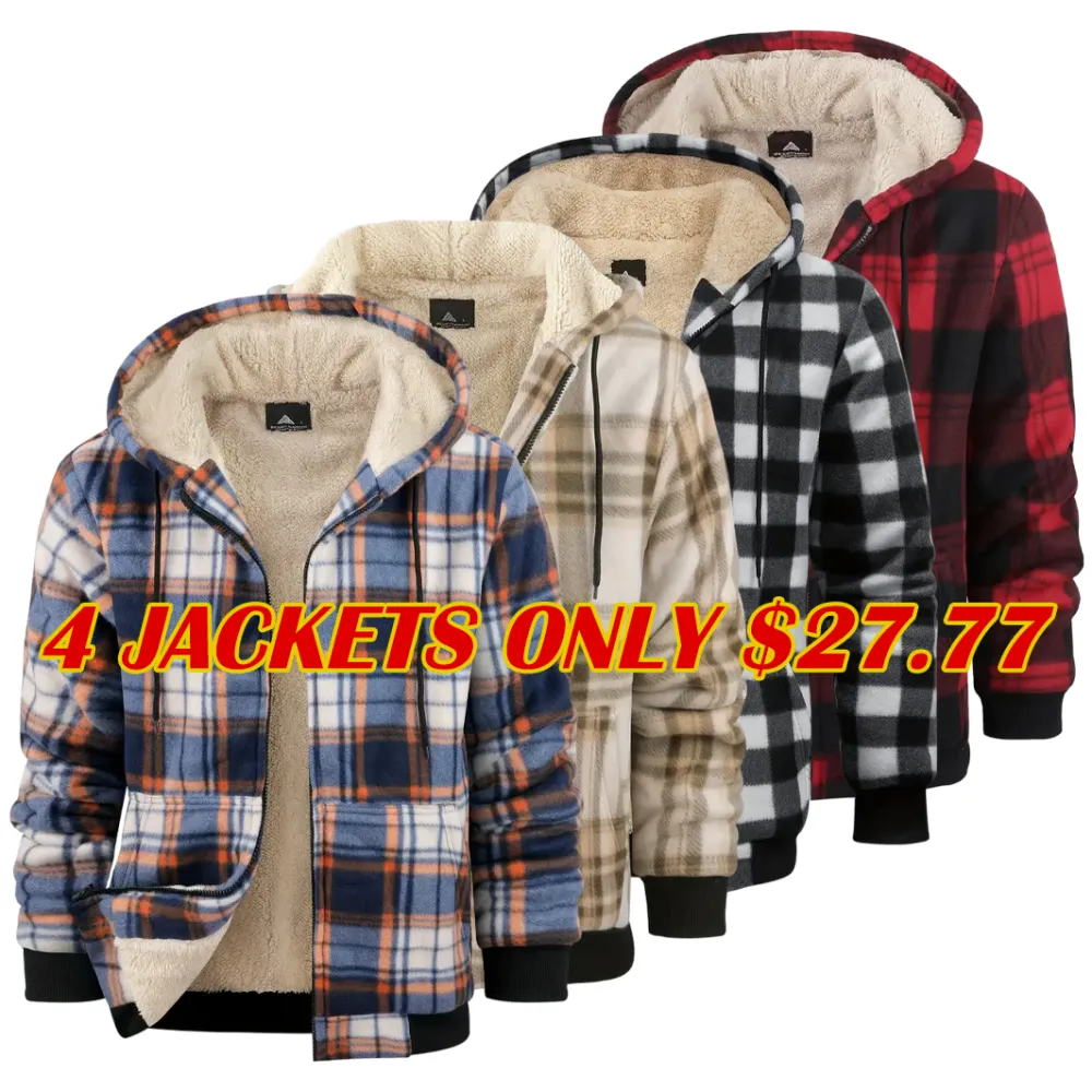 Mens Plaid Flannel Sherpa Lined Fleece Jackets